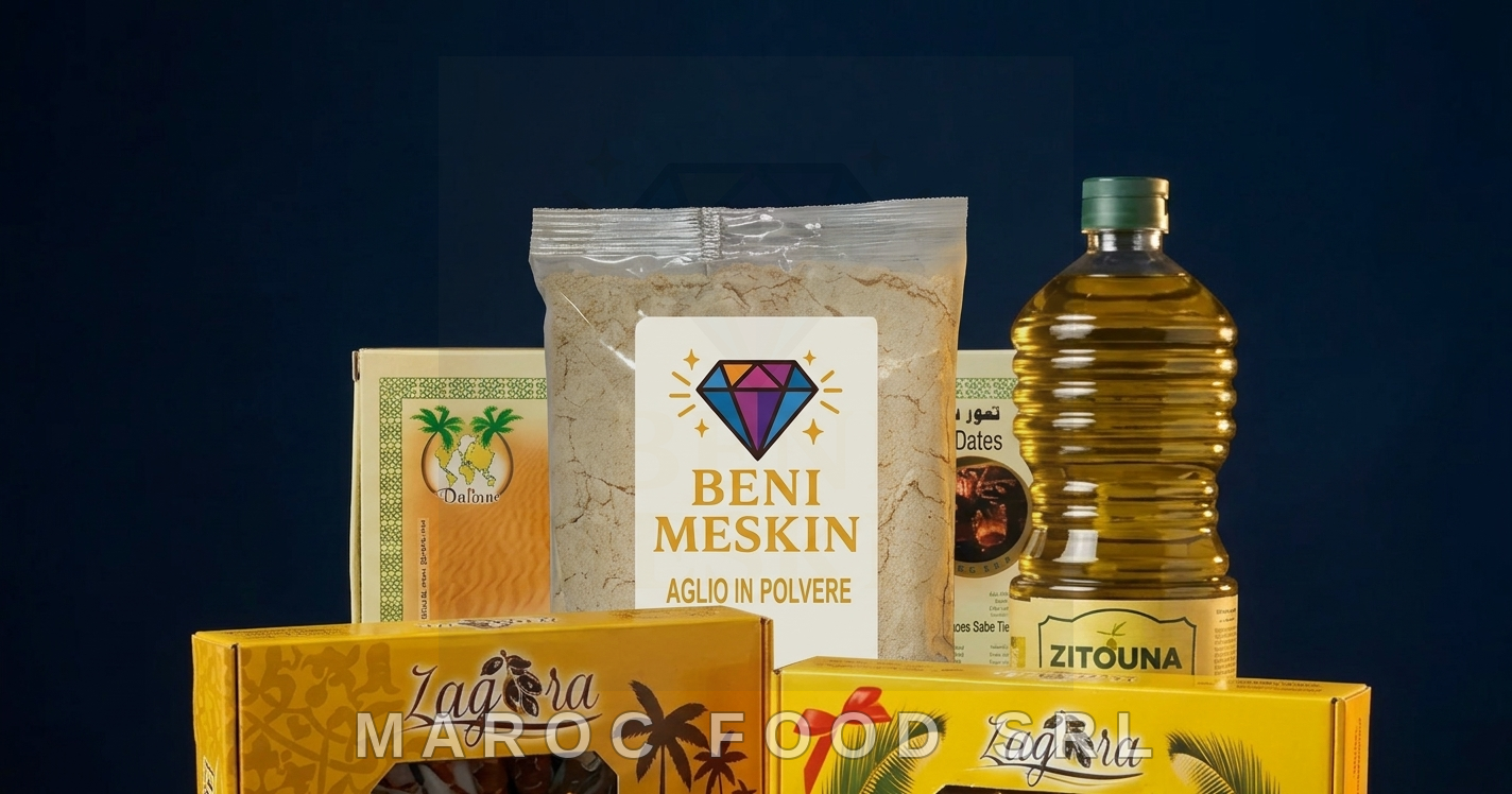 Prodotti alimentari marocchini all'ingrosso: spezie, datteri, olio e couscous
